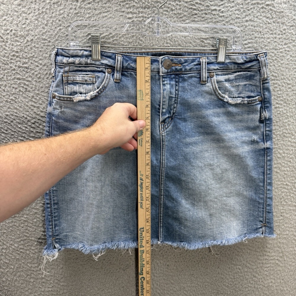 Silver Jeans Skirt Womens 8 Blue Francy Mini Stretch Raw Hem Distressed Denim - Picture 5 of 10